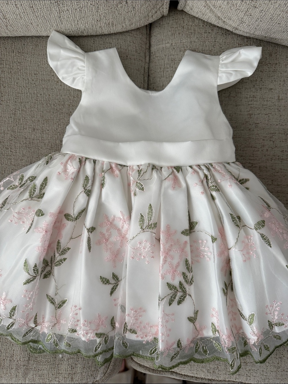 White & Pink Floral Embroidered Baby Girls' Party Dress